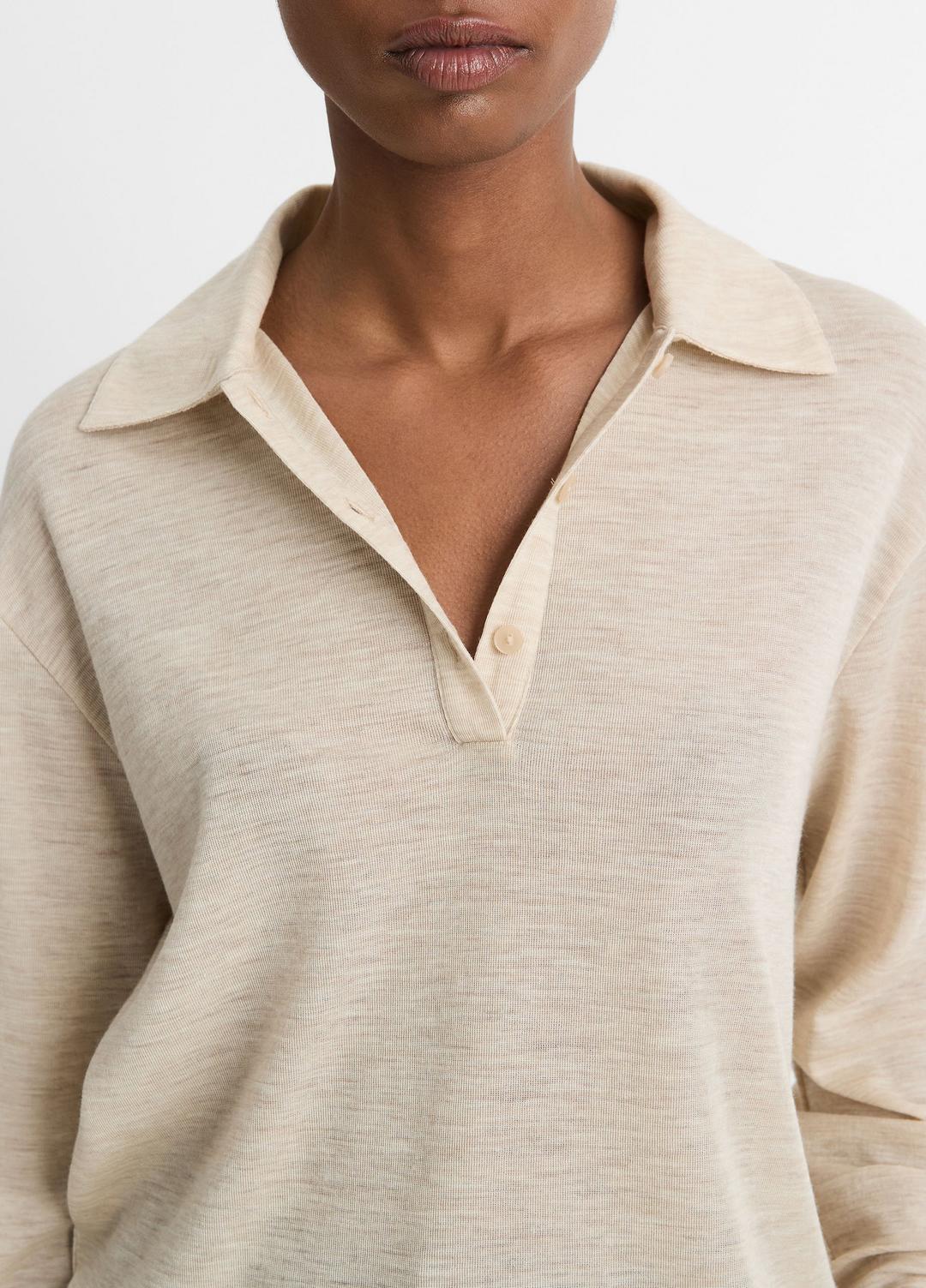 Wool Relaxed Long-Sleeve Polo Shirt in Shirts & Tees | Vince outlet
