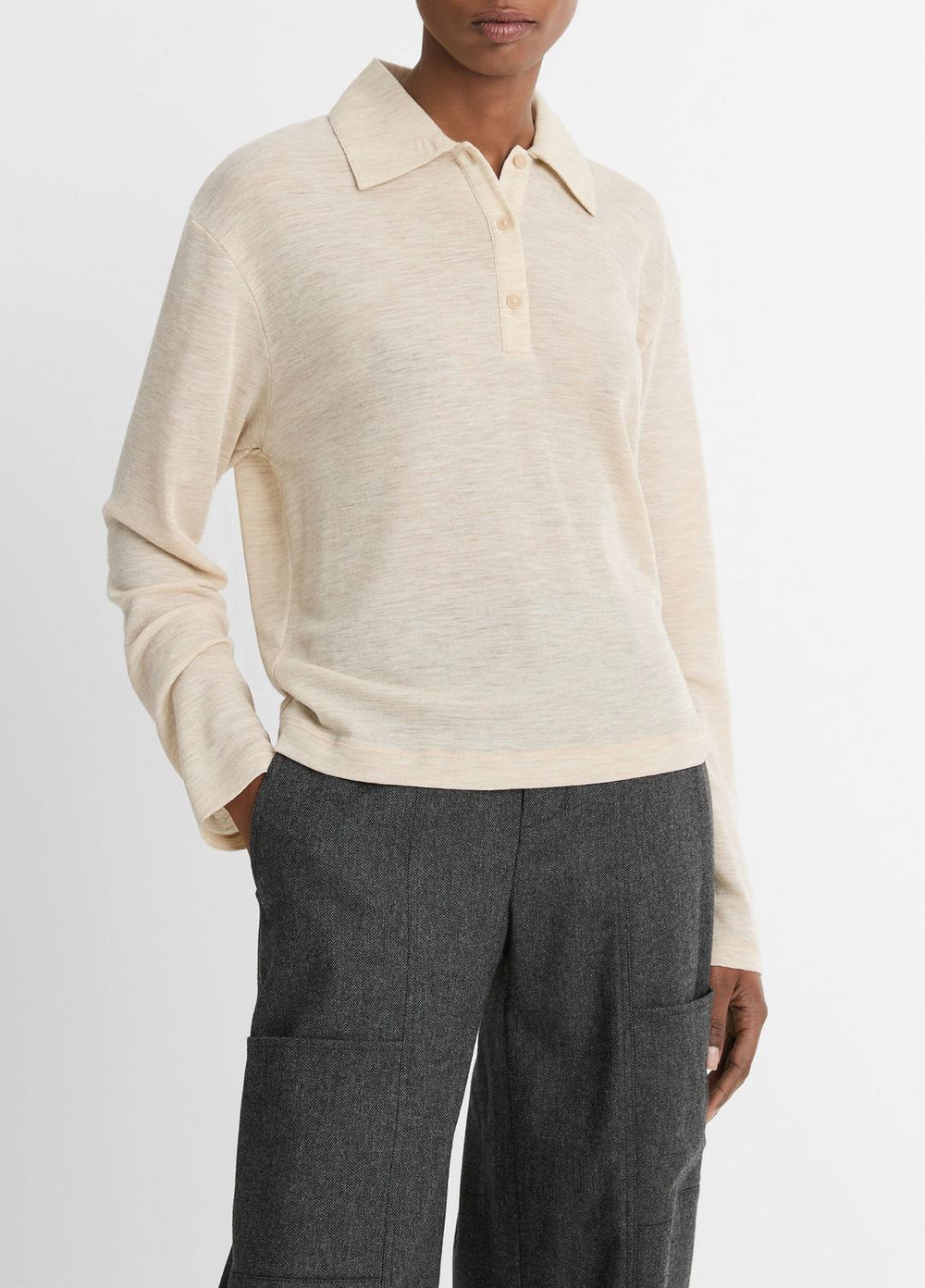 Wool Relaxed Long-Sleeve Polo Shirt in Shirts & Tees | Vince outlet